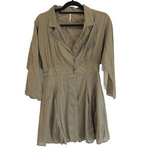 Free People Women's Size S Collared Army Green Dolman Long Sleeve Mini Dress